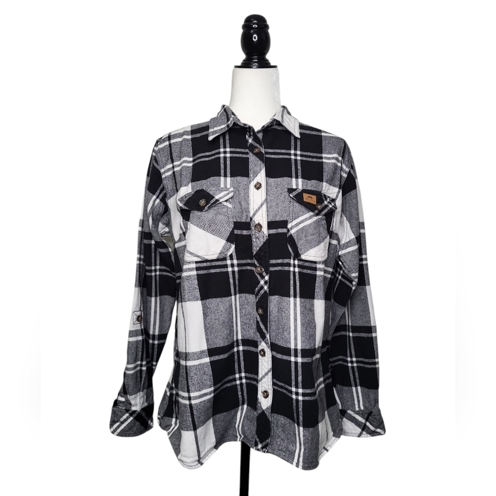 Oxgear Women's Shirt Size XL Black & White Plaid Button Down Flannel